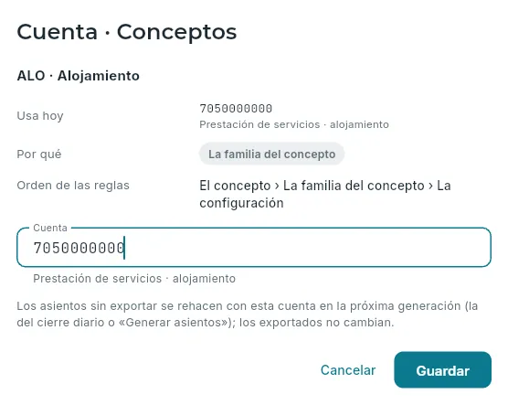 La cuenta de un concepto.
