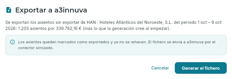 La confirmación antes de exportar.