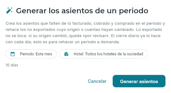 El diálogo «Generar asientos».