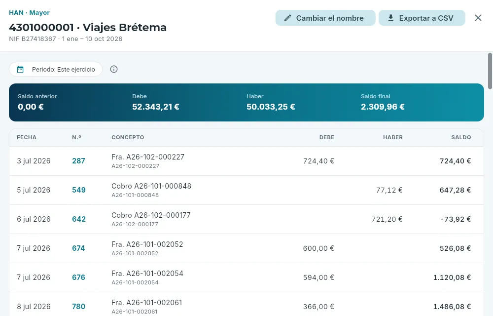 El mayor de la subcuenta de una agencia en el ejercicio.