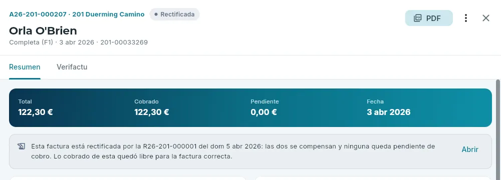 Una factura rectificada.