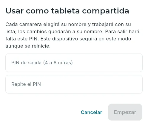 Poner la tableta en modo compartido, con un PIN.