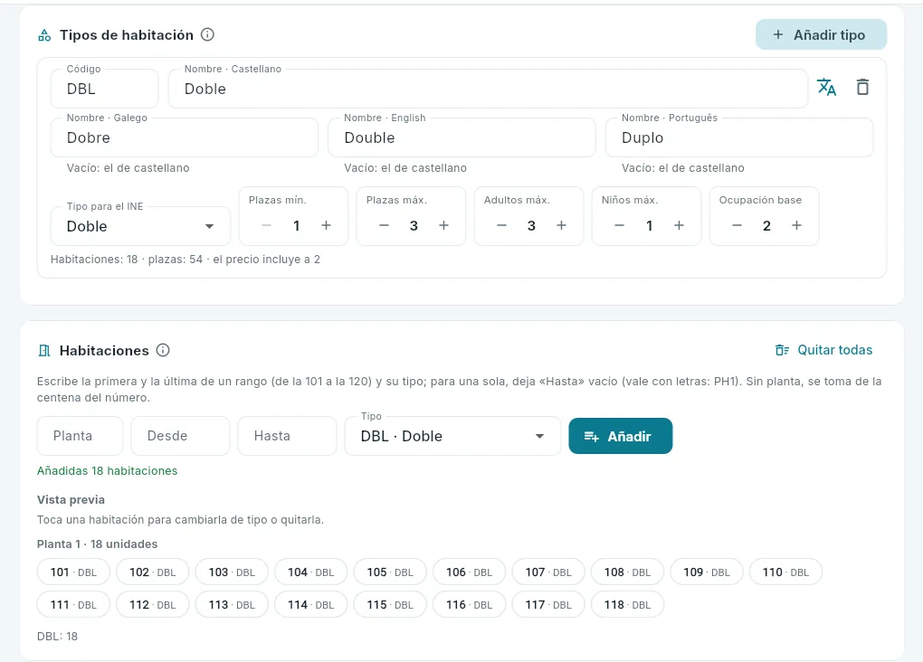 Paso 3: los tipos y las habitaciones.