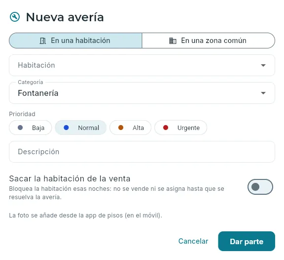 Dar parte de una avería desde el ordenador.