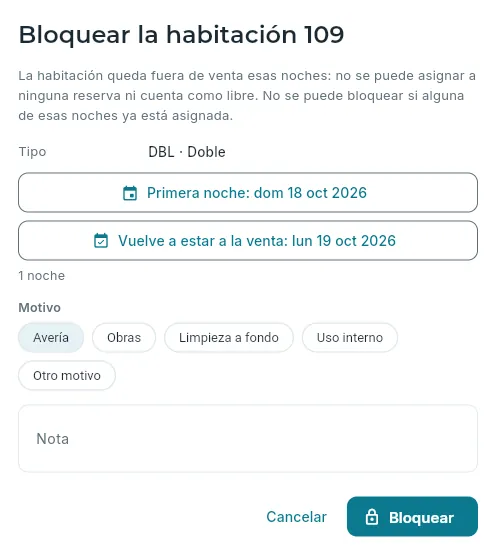 Bloquear una habitación.