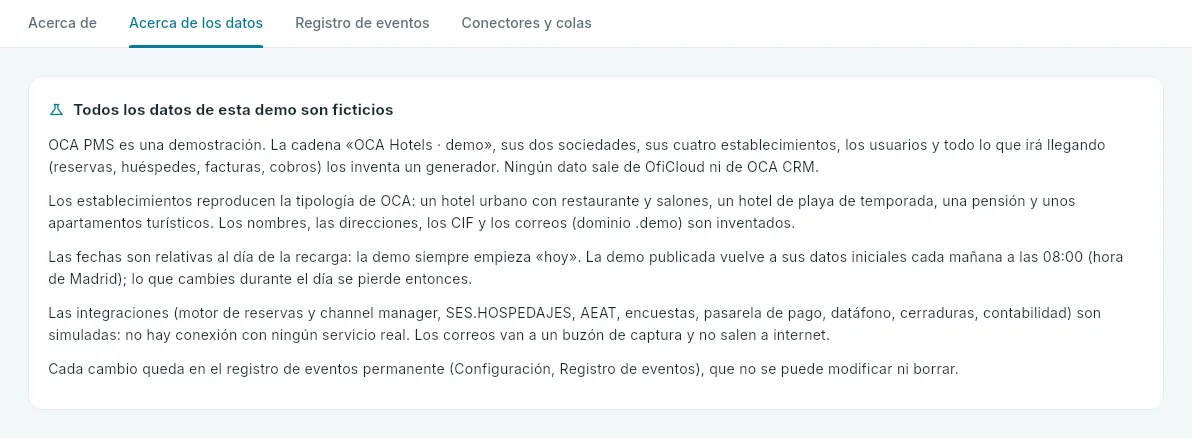 Configuración → Acerca de los datos.