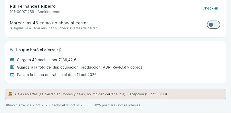 Más abajo, en el mismo cierre: las llegadas que no han venido, lo que hará el cierre y las cajas abiertas.