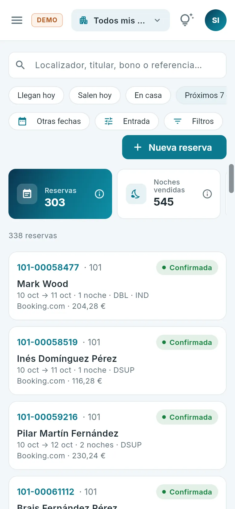 Reservas en el móvil.