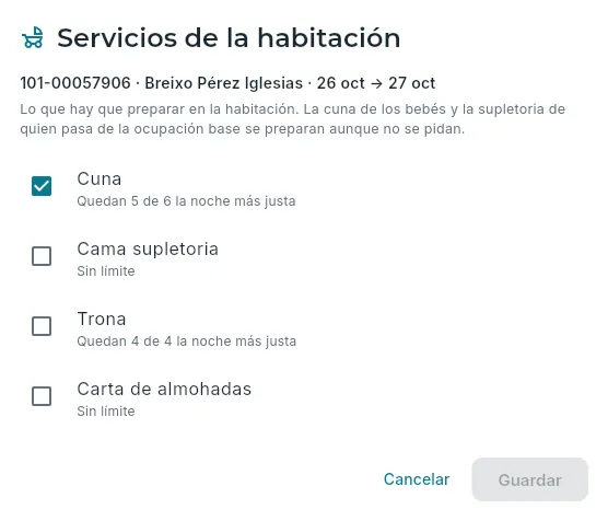 Los servicios de la habitación: lo que queda de cada uno.
