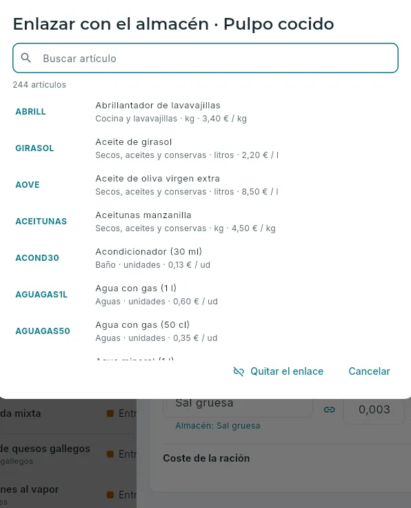 El buscador de los artículos del almacén.