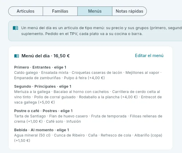 El menú del día.