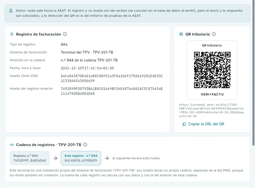 Su registro de Verifactu, en la cadena de su terminal.