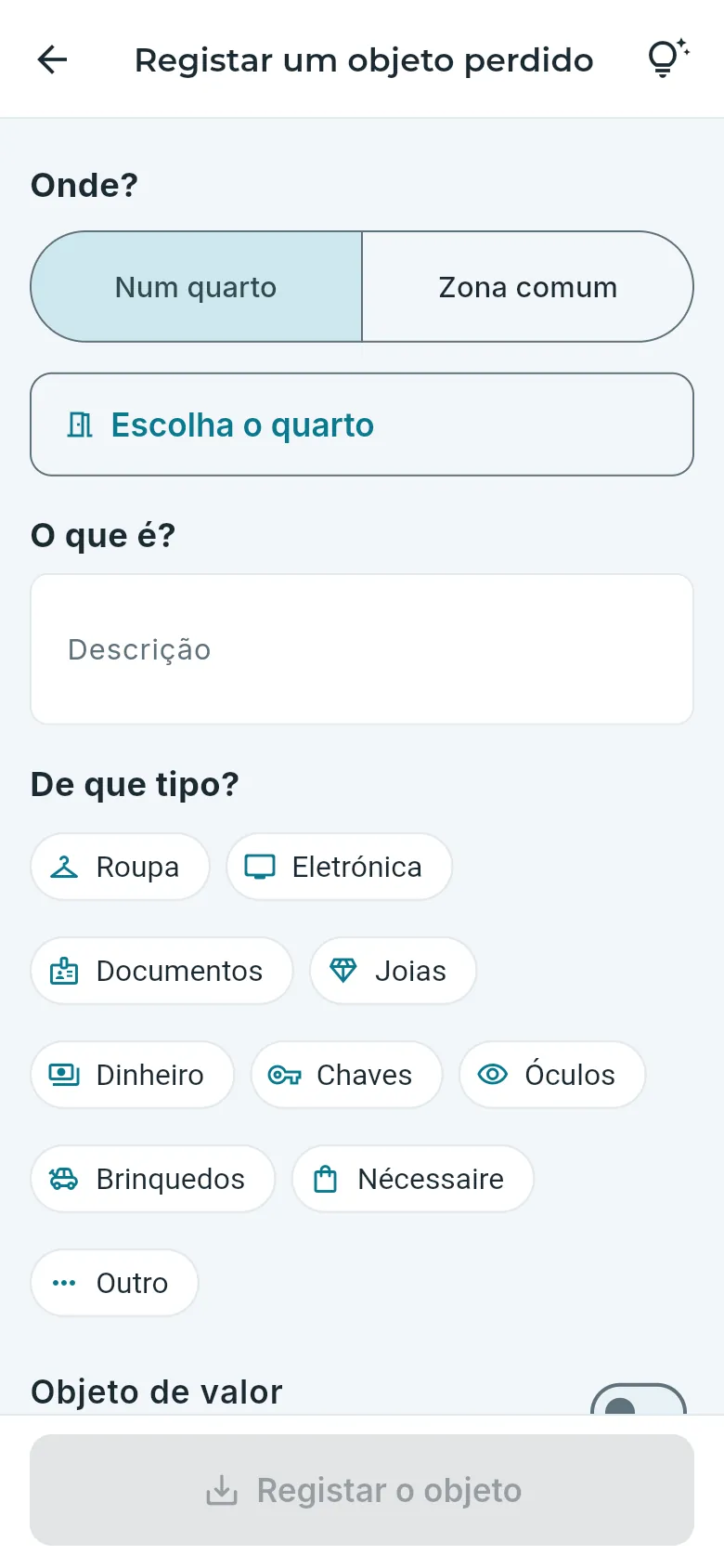 Registar um objeto perdido.