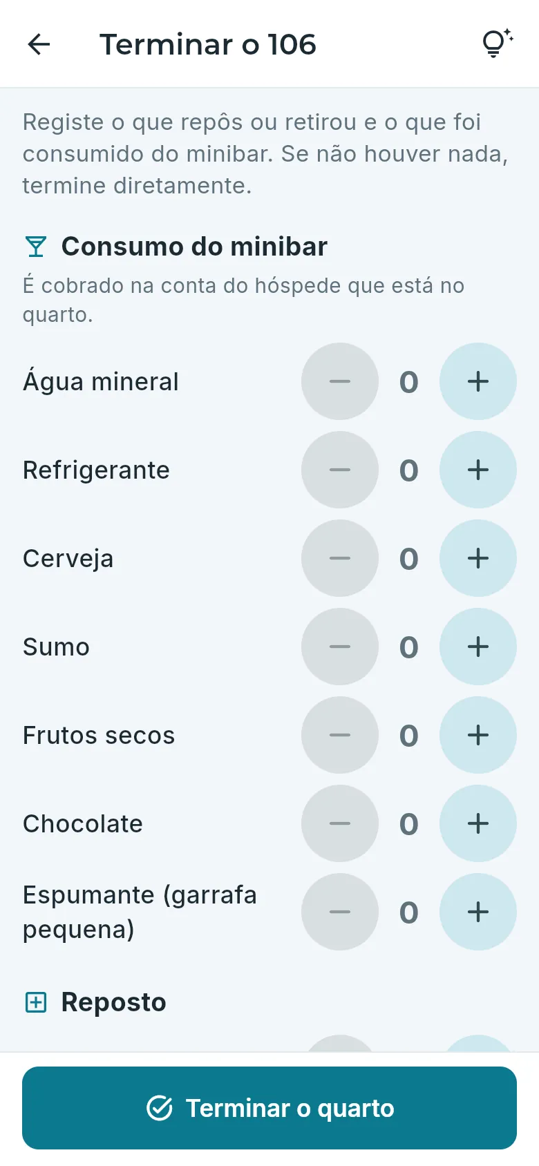 Terminar um quarto: o minibar.