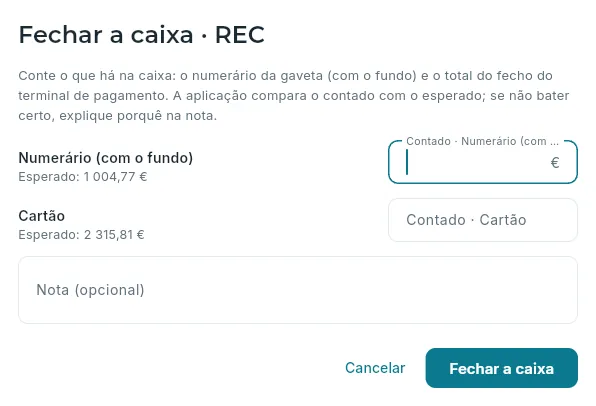 Fechar a caixa: o contado face ao esperado.