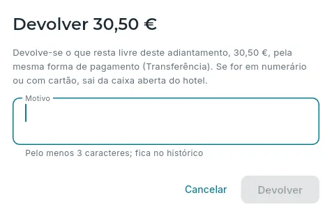 Devolver o que resta de um adiantamento.