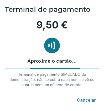 O terminal de pagamento, simulado na demo.