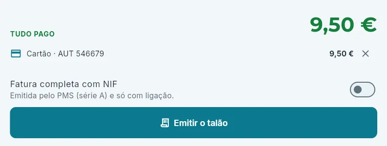 Tudo pago: o talão.
