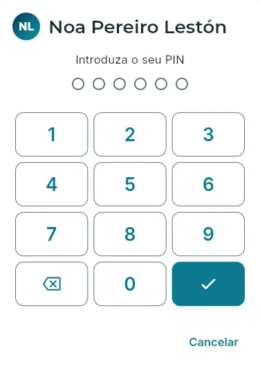 O PIN, com o teclado do ecrã.