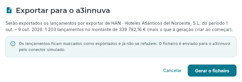 A confirmação antes de exportar.