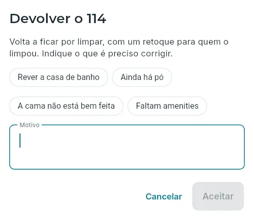 Devolver um quarto com o seu motivo.