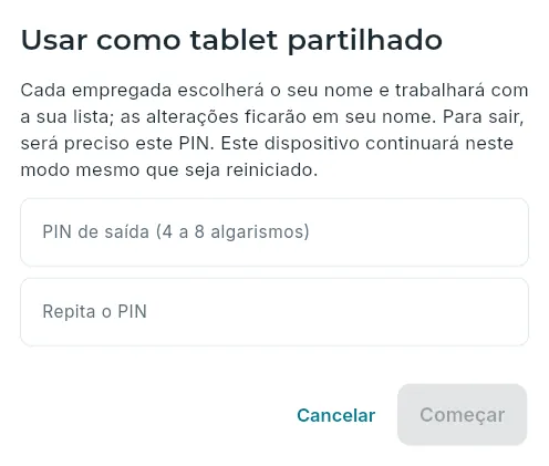 Pôr o tablet em modo partilhado, com um PIN.