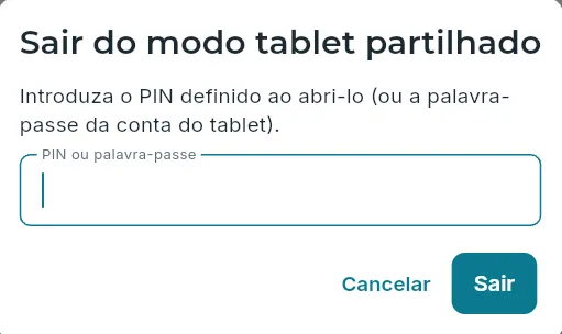 Sair do modo tablet partilhado.
