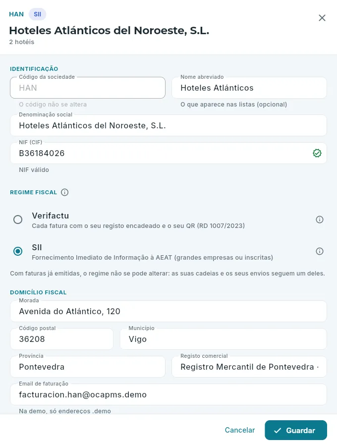 Uma sociedade, no separador «Sociedades».