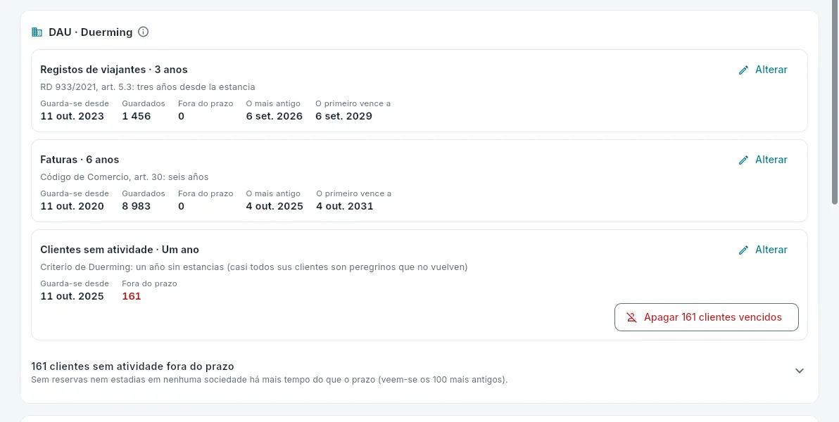 Os prazos de conservação da Duerming.
