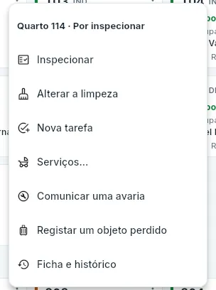O menu de um quarto à espera de inspeção.