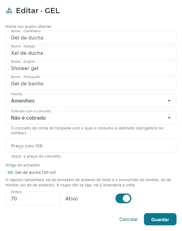 Um amenity ligado ao seu artigo do armazém.
