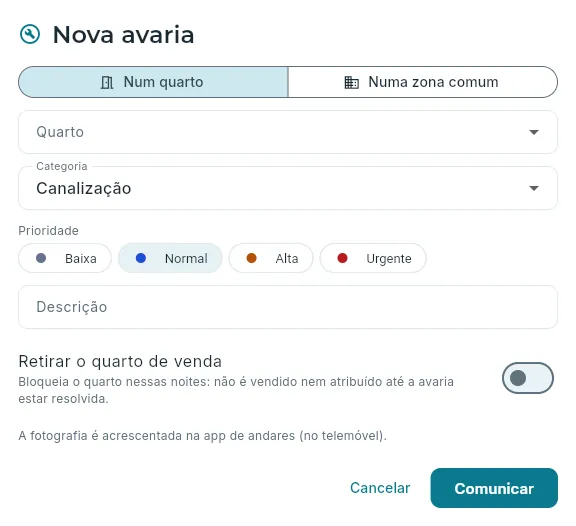 Comunicar uma avaria a partir do computador.