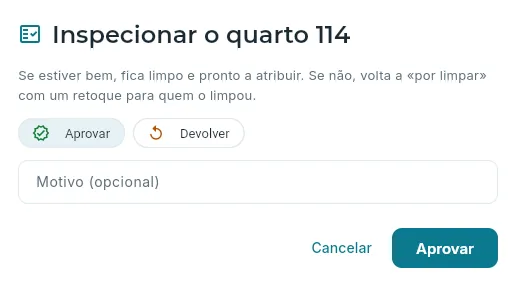 Inspecionar um quarto: aprová-lo ou devolvê-lo.