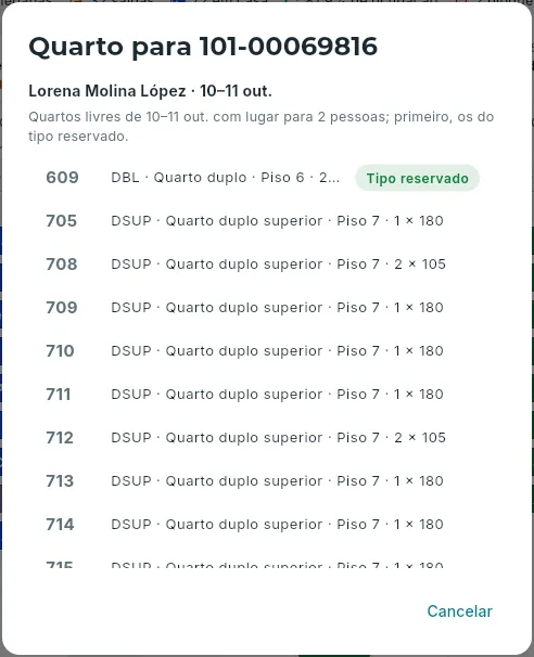Atribuir quarto a uma reserva de «Sem atribuir», sem arrastar.