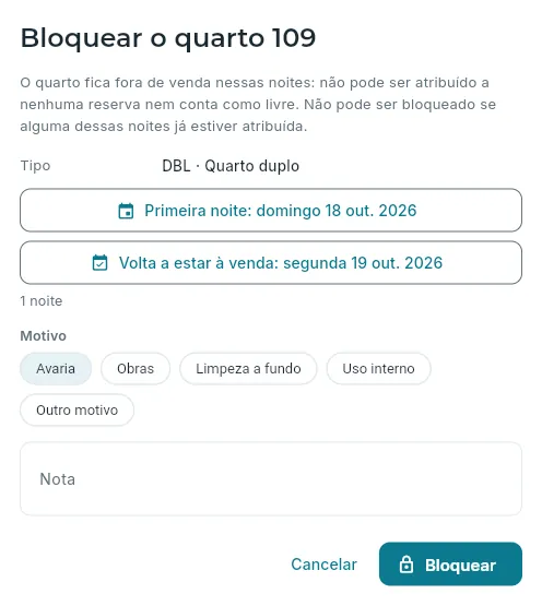Bloquear um quarto.