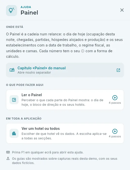 O painel de ajuda do Painel (botão «Ajuda» ou F1).