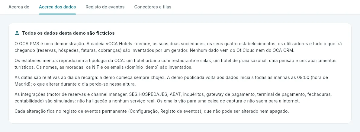 Configuração → Acerca dos dados.