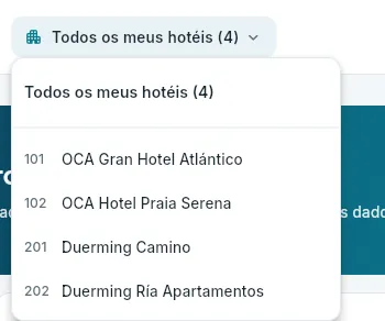 O seletor de hotel aberto.
