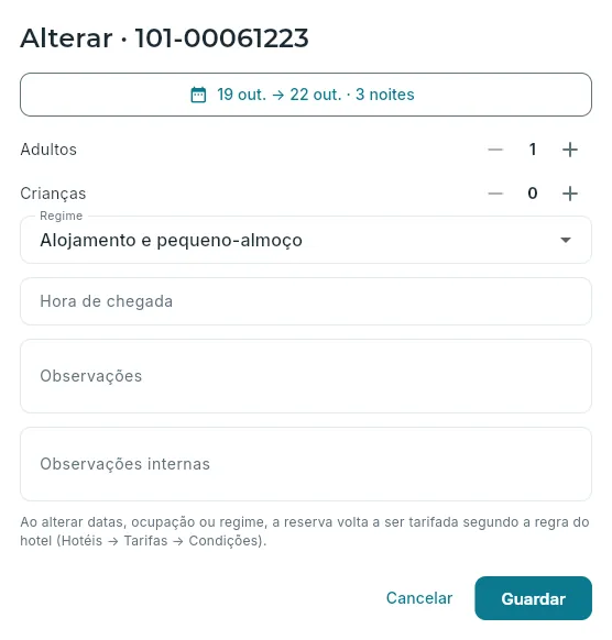 Alterar uma reserva confirmada que ainda não chegou.