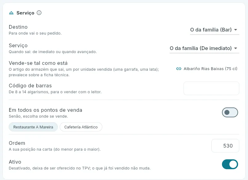 Uma garrafa que se vende tal como está: sai do seu artigo do armazém.
